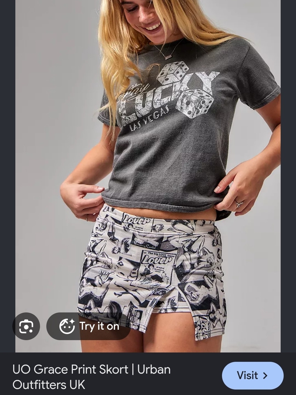 Urban Outfitters White and Black Graphic Skort